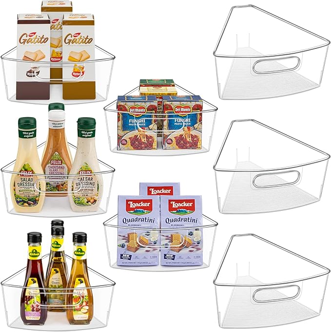 Lazy Susan Cabinet Organizer Bins for 26"/ 28"/ 32" Diameter Corner Organizer, Plastic Cabinet Storage Bin, 1/8 Wedge - Food Safe, BPA Free, with Non-Slip Pads (for 26" Diameter, 8 Pack)