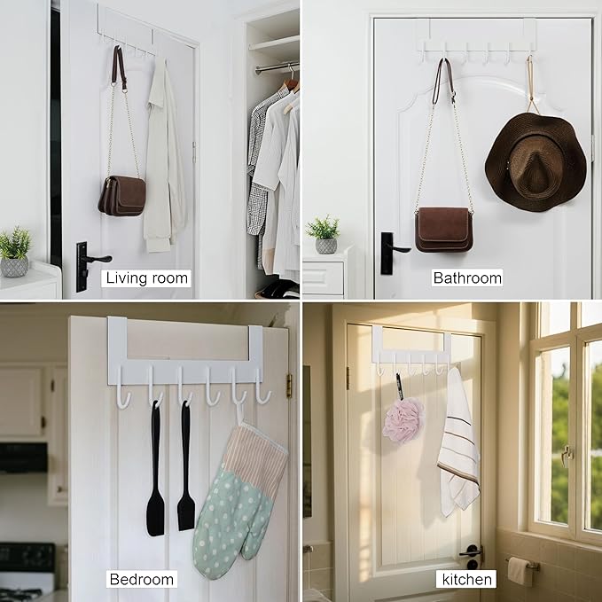 WEBI Over The Door Hook for Hanging Door Hanger,Over Door Towel Rack,Door Coat Rack for Towels,Clothes,Behind Back of Bathroom,White