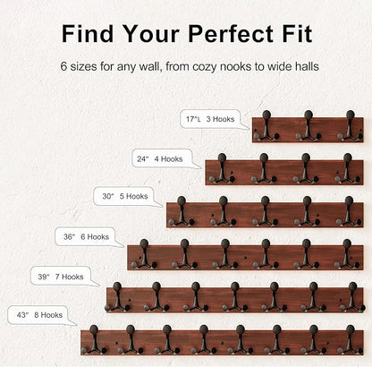 SKOLOO 24-Inch Wood Burnt Coat Rack Wall Mount with 4 Triple Hooks - Ideal for Family Entrances, Classrooms, and Pet Supplies Storage - Perfect Coat Hooks for Wall, Pack of 2