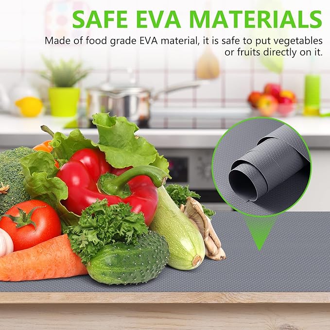 Shelf Liners for Kitchen Cabinets Refrigerator Liners Waterproof & Oil-Proof Kitchen Cupboard Liner Non-Slip Drawer Mats Non Adhesive Fridge Liner for Shelves - Gray 17.5 x 78.7 Inches
