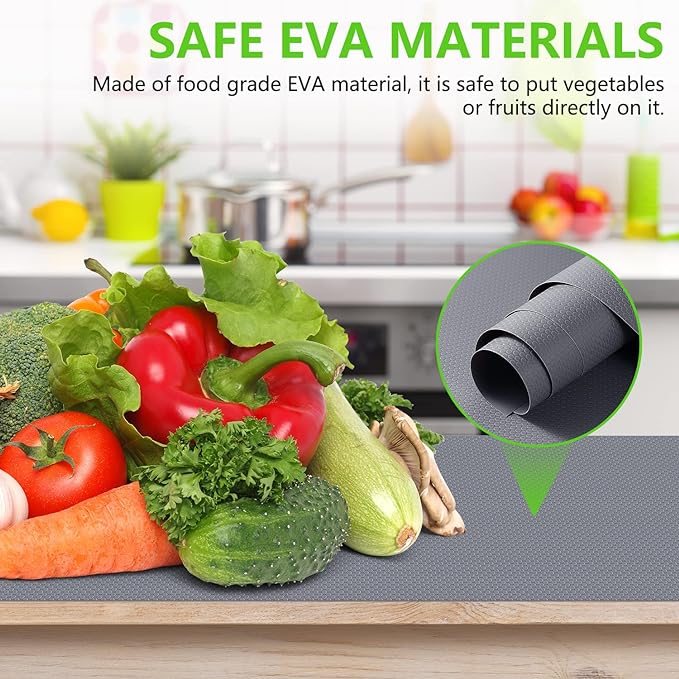 Shelf Liners for Kitchen Cabinets, Waterproof and Oil-Proof Kitchen Cupboard Liner, Refrigerator Liners and Plastic Drawer Mats Non Adhesive Shelves, Fridge - Gray 11.8 x 118 Inches