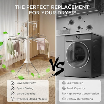 Clothes Drying Rack Foldable, 4-Legged Double Dryer Rack with 20 Clips, Laundry Drying Rack with 4 Pulleys, Portable Drying Rack Clothing, Collapsible Indoor Hanging Dry Rack for Clothes, Socks, Towel