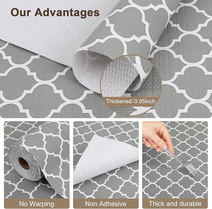 OcePor Non-Adhesive Drawer and Shelf Liner 24IN x 30FT，Non Slip Cabinet and Cupboard Liner, Kitchen Cabinet Liners for Shelves, Waterproof Drawer Shelf Liners for Cabinets/Bathroom Cupboard