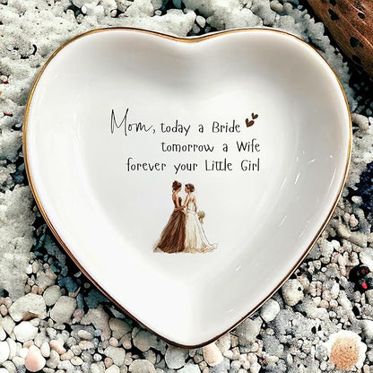Clover89 Mother of The Bride Ring Dish Gift-Wedding,Engagement Gifts for Mom from Daughter,Bride-Jewelry Dish Tray,Ceramic,Ring Holder Dish,Trinket Tray for Mother from Daughter