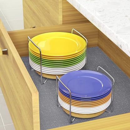 Wisuce Dish Racks for Kitchen Countertop Organizer - Bamboo Plate Holder Adjustable Size | Stainless Steel 304 Portable Handle for Kitchen Drawer Countertop Cupboard Shelf