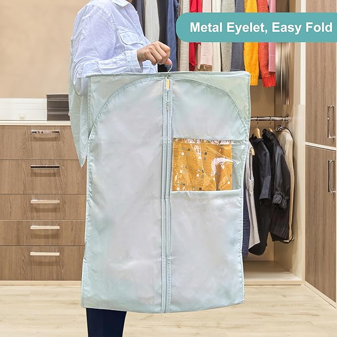 50" Dress Bag with Clear Window - Clothes Cover for Hanging - Foldable Long Garment Bags for Travel and Storage - 24'' x 50''/4 Pack