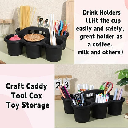 6 Pack Classroom Caddy with Handle Plastic Storage Caddy Organizer with 6 Compartments Drink Cup Caddies Holder Portable Storage Bin for Pencil, Crayon, Marker, Home, Office, School Supplies(Black)