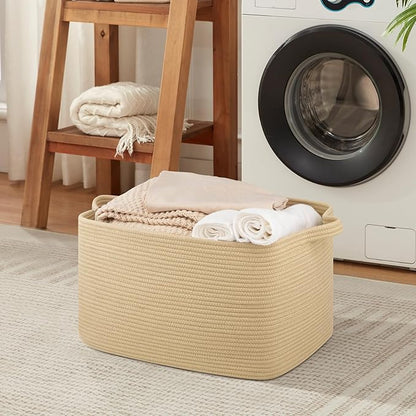 Large Blanket Basket, Jute Blanket Storage Living Room, Rectangle Woven Baskets for Storage Toys, Towels, Dirty Clothes Organizer Bins (Jute)