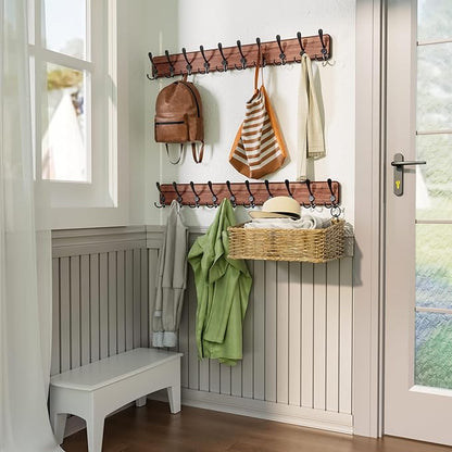 SKOLOO Rustic Large Wall Mounted Coat Rack-38.6'' Long Coat Rack for Wall, Pine Solid Wood Coat Rack Hook, Farmhouse Coat Hanger Wall Mount for Hanging Jacket Coat Hat, Pack of 2