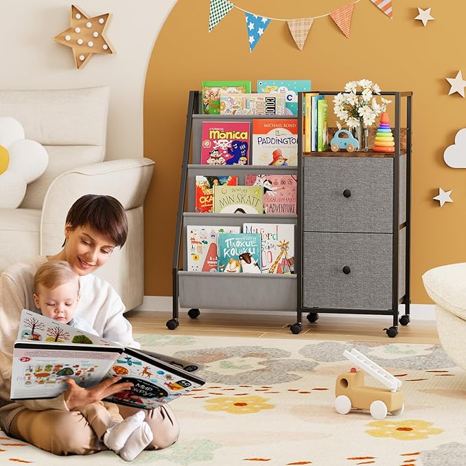 Book Shelf for Kids Rooms, Toddler Bookshelf Baby Bookcase with Kids Storage for Nursery, Bedroom, Playroom, Easy Assembly (Black)