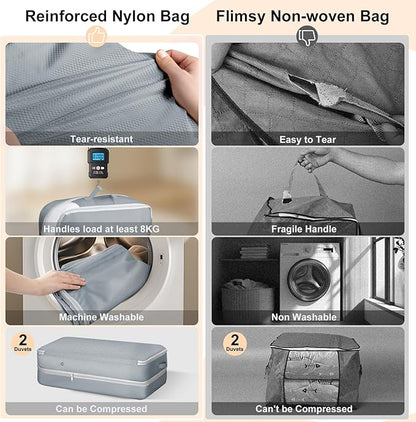 Easortm Comforter Storage Bag - Large Capacity Bedding Storage Bags Ultra Space Saving Self Compression Organizer, Washable Compression Bags for Storage Comforter Blanket Duvet Pillow, 2-Pack, Grey