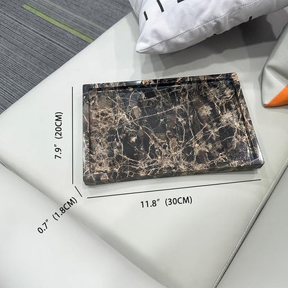 GHYFGD Natural Marble Tray for Bathroom Countertop, Dark Brown Marble Stone Tray for Kitchen Counter (Coffee Net, 12" x 8")