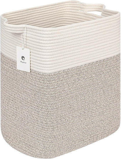 Tall Storage Baskets for Clothes Fabric Cotton Rope Storage Basket bin with Handles, Decorative Woven Basket for Living Room,Closet Organizer Blankets, and 2bags Brown 17.8×W12.5×H17.9)