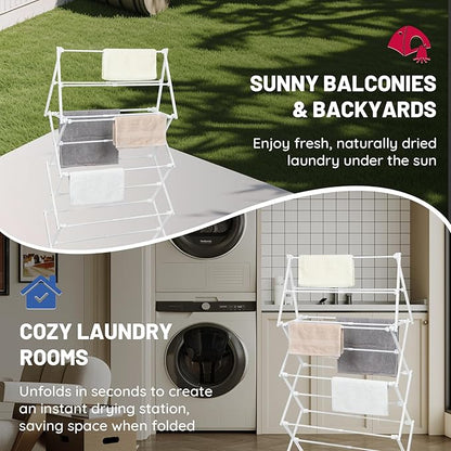 4 Tier Clothes Drying Rack Foldable | Foldable Clothing Drying Rack | Laundry Drying Rack Collapsible for Laundry Room, Dorm, Expandable Sturdy Metal Design | White 29"L x 11.5"W x 53"H