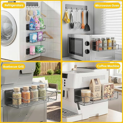 5 Pack Magnetic Shelves for Washing Machine & Refrigerator, Heavy-Duty Metal Magnetic Laundry Organizer with Hooks, Space-Saving Storage Baskets for Laundry Room, Kitchen & Closet (Grey)