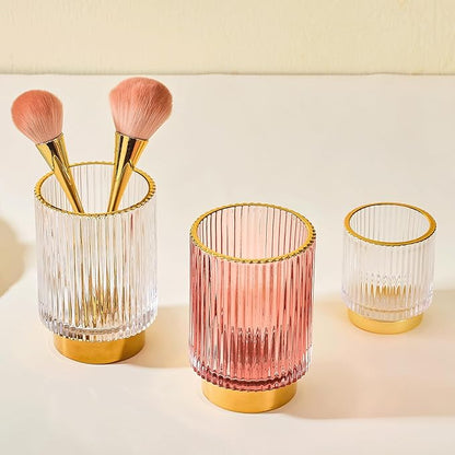 LEICURACE Makeup Brush Holder Organizer,Toothbrush Holders,Desk Pen Pencil Holder,Multifunctional Vintage Glass Brush Cup(A3-16-US)