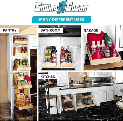 SlidingSusan Pull Out Drawer Organizer for Cabinets, Gliding Soft Close Shelves for Kitchen, Pantry, Bathroom, & Storage Organization, Hard Rock with MDF Core, 14 Inch Wide x 21 Inch Deep