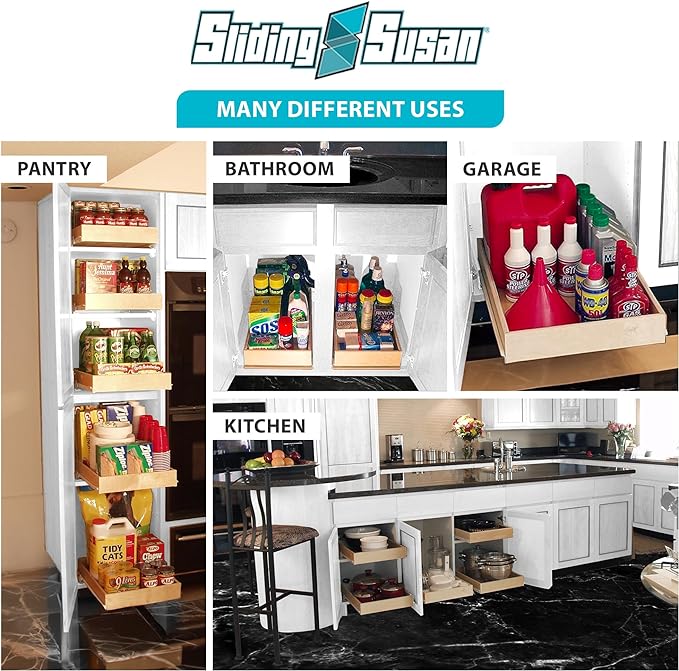SlidingSusan Pull Out Drawer Organizer for Cabinets, Gliding Soft Close Shelves for Kitchen, Pantry, Bathroom, & Storage Organization, 9 Ply Baltic Birch, 20 Inch Wide x 18 Inch Deep