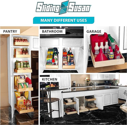 SlidingSusan Pull Out Drawer Organizer for Cabinets, Gliding Soft Close Shelves for Kitchen, Pantry, Bathroom, & Storage Organization, 9 Ply Baltic Birch, 18 Inch Wide x 21 Inch Deep