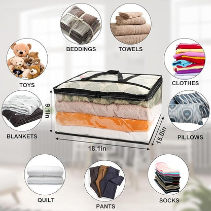 4Pack Clear Blanket Storage Bags, Vinyl Comforter Clothes Storage Closet Organizers and Storage Containers Moving Bags with Reinforced Handle for Bedding, Clothing, Comforters, Pillows, Toys,40L