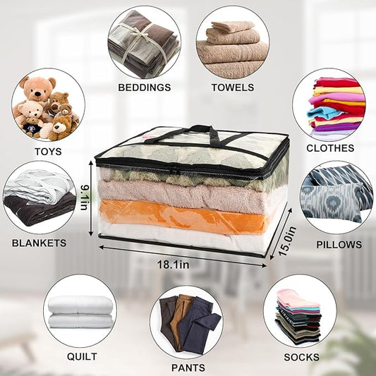 4Pack Clear Blanket Storage Bags, Vinyl Comforter Clothes Storage Closet Organizers and Storage Containers Moving Bags with Reinforced Handle for Bedding, Clothing, Comforters, Pillows, Toys,40L