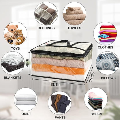 8Pack Clear Blanket Storage Bags, Vinyl Comforter Clothes Storage Closet Organizers and Storage Containers Moving Bags with Reinforced Handle for Bedding, Clothing, Comforters, Pillows, Toys,40L