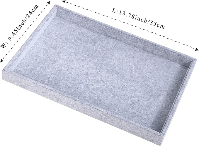 Mornajina 2 Pcs 13.8" x 9.5" Velvet Jewelry Tray Jewelry Display Tray Flat Tray, Stackable Empty Plate Trays for Earrings Necklaces Bracelet Rings Display Showcase - Grey