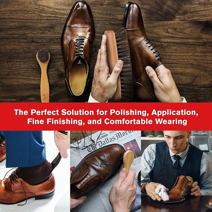 Stone and Clark 11 PC Shoe Shine Kit - Premium Shoe Polish Kit for Shoes - Black, Brown & Neutral Shoe Creams with Brushes, Laces, Buffing Cloth, Shoe Horn & More - Travel Essentials Shoe Care Kit