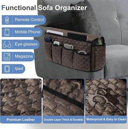 TV Remote Control Holder for Armchair, Arm Chair Caddy for Recliner 14 Pockets, Non-Slip Sofa Armrest Organizer Storage for Cell Phone TV Remote Control Magazines (Brown)