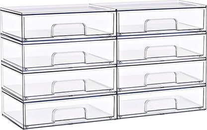 Sorbus Wide Stackable Acrylic Storage Drawers, 8 Pack Clear Plastic Organizer Bins for Baby Bottles, Makeup, Bathroom, Vanity & Countertop Organization, Pull-Out Drawer Design for Cabinets & Pantry