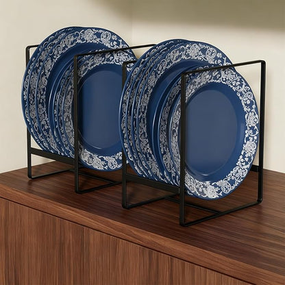 Kifmurase 4 Pieces Plate Organizer for Kitchen Cabinet, Metal Dish Organizers Upright Dish Racks Plate and Bowl Storage Organizer for Pots Pans Cutting Boards (Black, 2 Sizes)
