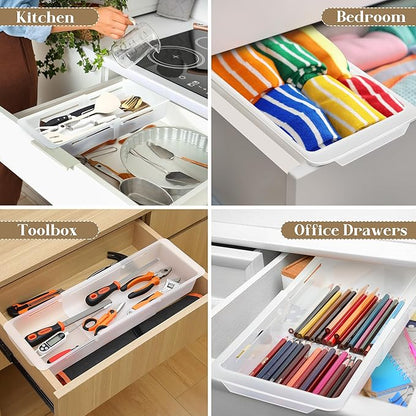 1 Pack Deep Drawer Organizer Bins, Adjustable Sliding Drawer Organizer Bin Expandable Tray for Kitchen Utensils, BBQ Tools, Towels, Durable Plastic Sliding for Easy Storage (17" to 27”)