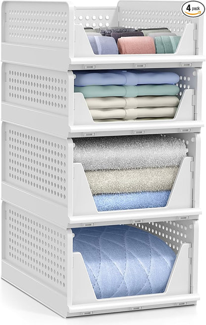 Sorbus Shelf Organizer - Closet Shelf Organizer for Clothes, Closet, Bathroom, Kitchen, Garage - Plastic Stackable Shelf Organizer Baskets - Open Front Design Under Shelf Organizer
