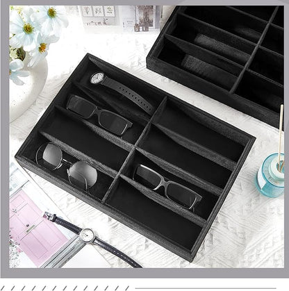 Amylove 2 Pcs Sunglass Organizer Trays Glasses Stackable Jewelry Trays Sunglass Organizer Display Box(8 Grids,Black)