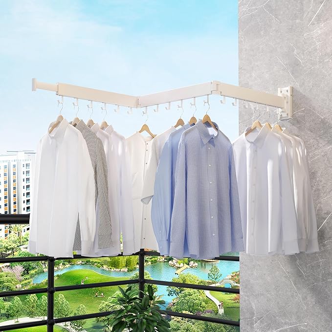 Clothes Drying Rack,Laundry Space Saver Wall Mounted,Retractable,Collapsible(Tri-Fold), White Color Rack Clothing