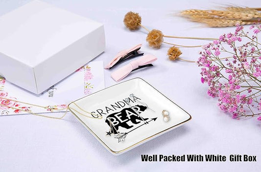 Funny Grandma Gifts-Mother's Day Gift for Grandmother from Grandchild-Bear Theme-Nana Birthday Thanksgiving Christmas Presents-Ceramic Jewelry Tray,Trinket Holder,Ring Dish