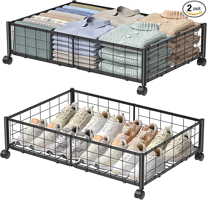 Hleelomi Under Bed Storage with Wheels, 360° Rotating, No-Assembly Underbed Storage Containers, 2PACK