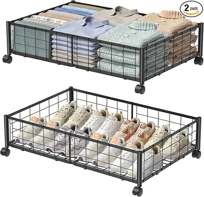 Hleelomi Under Bed Storage with Wheels, 360° Rotating, No-Assembly Underbed Storage Containers, 2PACK