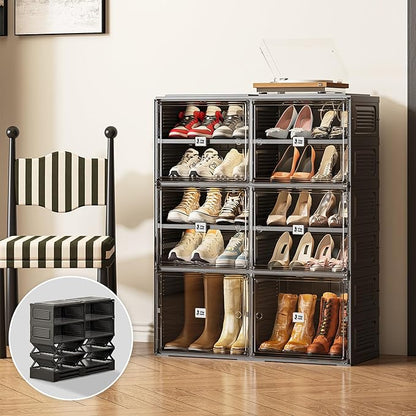 Vipbox Black Shoe Rack Organizer Cabinet for Closet Entryway,Clear Shoe Storage Boxes Stackable Sneaker Storage with Door Easy Assembly Shoe Cabinet with Lids Large 5 Tiers 20 Pairs