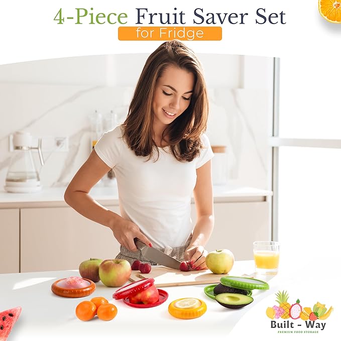 Built-Way Fruit Storage Containers for Fridge | Fruit Vegetable Storage & Produce Storage | Space-Saving Produce Containers for Fridge (Yellow/Red/Green/Orange)