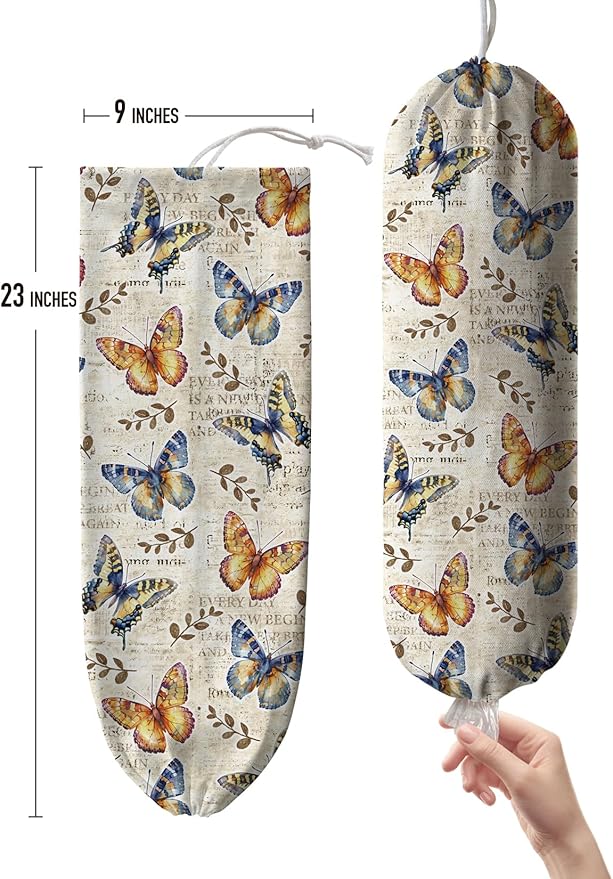 Hglian Grocery Bag Holder,Retro Butterfly Plastic Shopping Bags Organizer Storage Keeper Extra Large