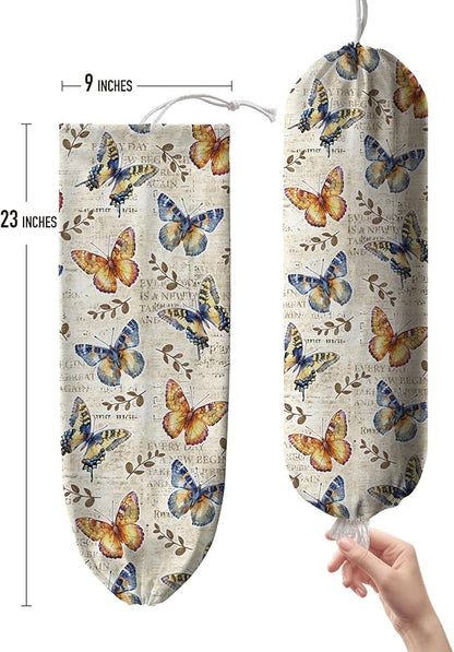 Hglian Grocery Bag Holder,Retro Butterfly Plastic Shopping Bags Organizer Storage Keeper Extra Large