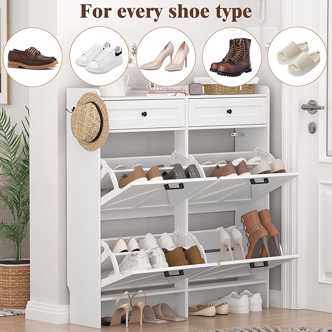 Shoe Cabinet with 4 Flip Drawers & 2 Storage Drawers, Rustic Farmhouse Narrow Shoe Organizer Cabinet, Slim Shoe Rack Cabinet, Shoe Storage Cabinet for Entryway, Hallway, Front Door