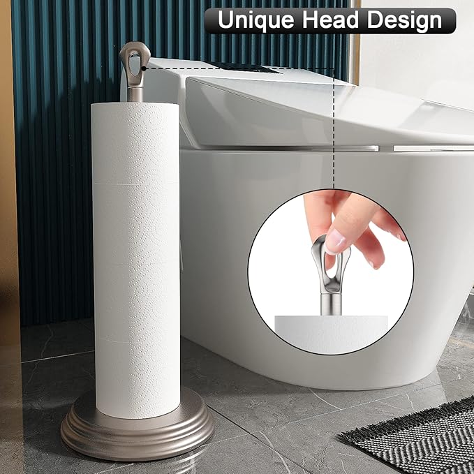 Toilet Paper Holder with Rustproof, Metal Free Standing Toilet Paper Stand Storage for Bathroom, Tissue Paper Roll Holder for Bathroom Accessories (Brushed Nickel)