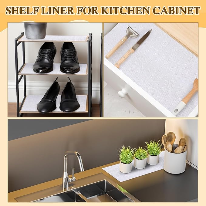 Tinideya 6 Rolls Shelf Liner for Kitchen Cabinet, Non Adhesive Non Slip Shelf Paper Waterproof Washable Easy to Cut Drawer Mat for Kitchens Cupboard Shelve Bathroom Protector Liner(12 Inx20 ft)