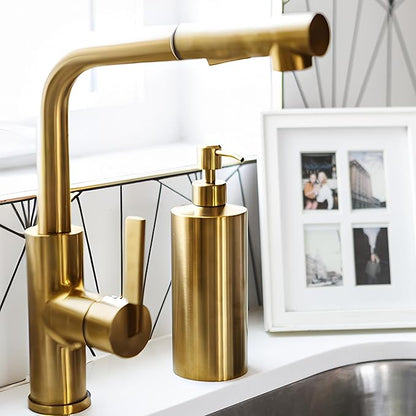 Yew Design - Brass Soap Dispenser for Bathroom (Stainless Steel) and Kitchen - Hand Soap, Detergent, or Lotion Dispenser, 15oz