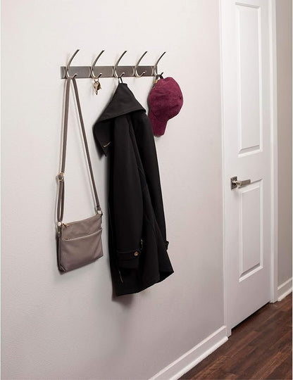 BIRDROCK HOME Premium 5-Hook Stainless Steel Coat and Hat Rack for Wall - Front Door Organizer - Mounted Hanger for Jackets, Clothes, Hats, Towel - Silver Dual Hooks - Brushed Nickel Finish