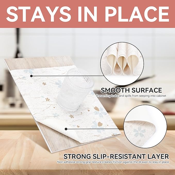 Ray Star Shelf Liner, 12in x 5FT Non Adhesive Floral Cabinet Liner for Pantry Refrigerator Drawer, Strong Grip Non Slip Waterproof Easy Trim, Durable Shelf Liners for Kitchen Cabinets Organization