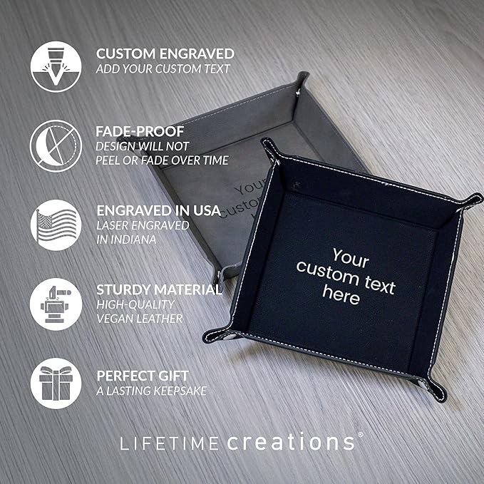 Lifetime Creations Create Your Own Personalized Valet Tray (Brown) - Custom Vegan Leather Snap Catchall, Desk Organizer, Groomsmen Gift