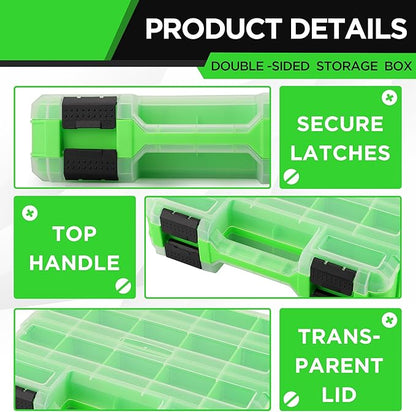 SWANLAKE GARDEN TOOLS 34-Compartments Double Side Parts Organizer with Removable Dividers, Double Side Tools Box Screw Organizer For Nuts, Bolts, Screws, Nails, Small Hardware